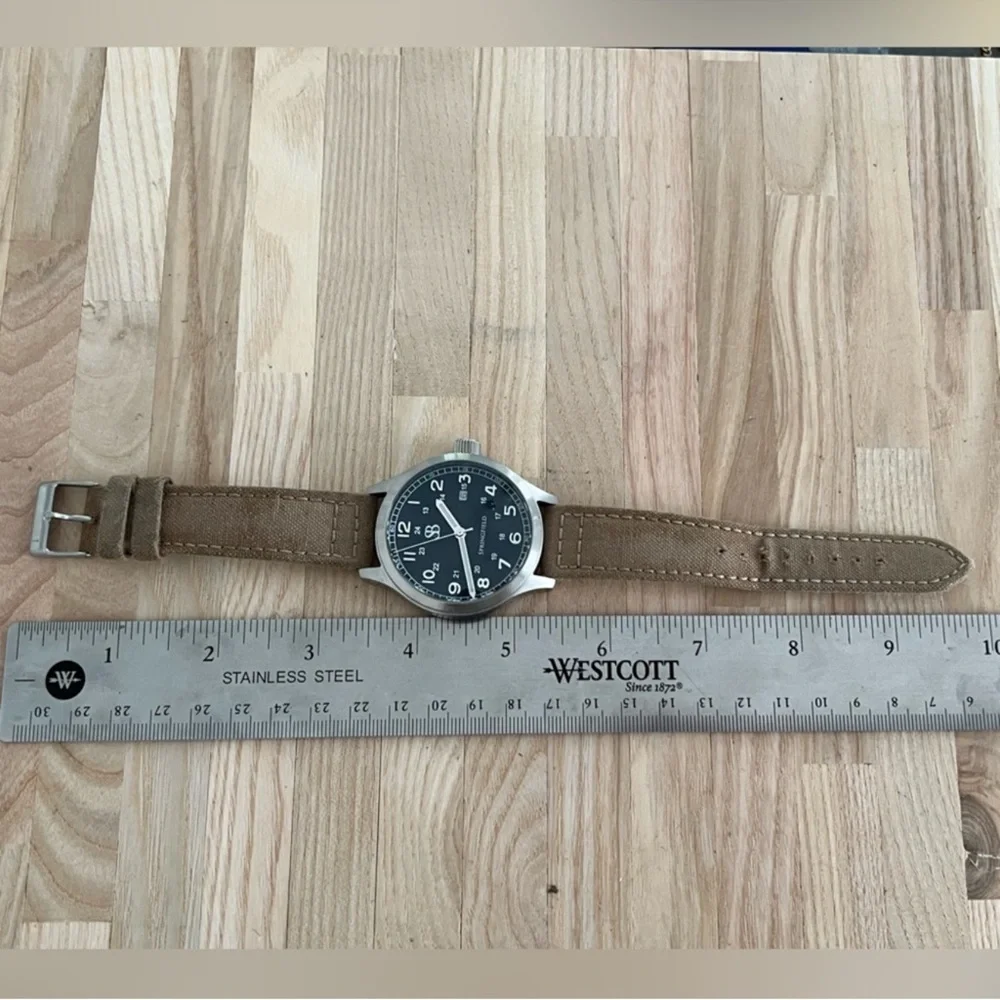 Smith & Bradley Men's Rare Vintage Watch Stainless Case Canvas Strap Black Dial